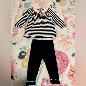 JACADI baby girl sailor navy blue/ white shirt and trouser set: size 18 months.